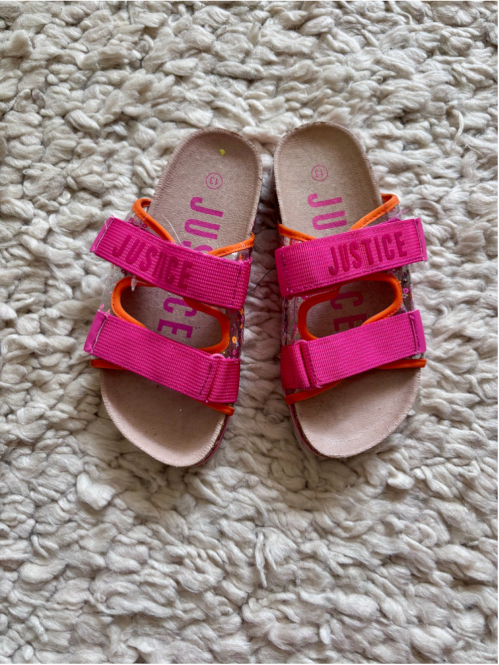 Girls Justice Sandals Size 13 Pink Orange Sequin Strappy Shoes